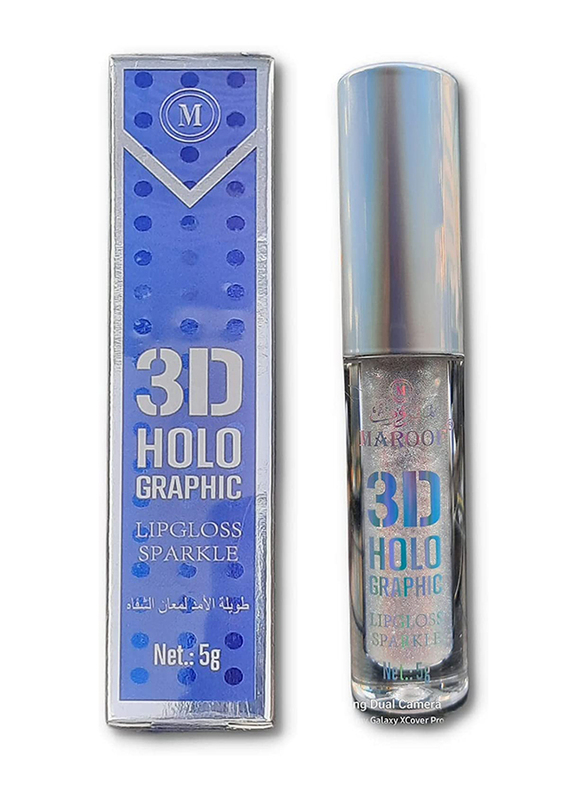 Maroof 3D Holographic Sparkle Lip Gloss, 5g, 06 Sparkling White, White